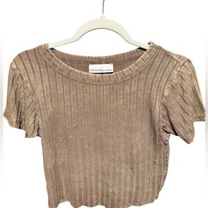 Zenana Ribbed Brown Crop Top